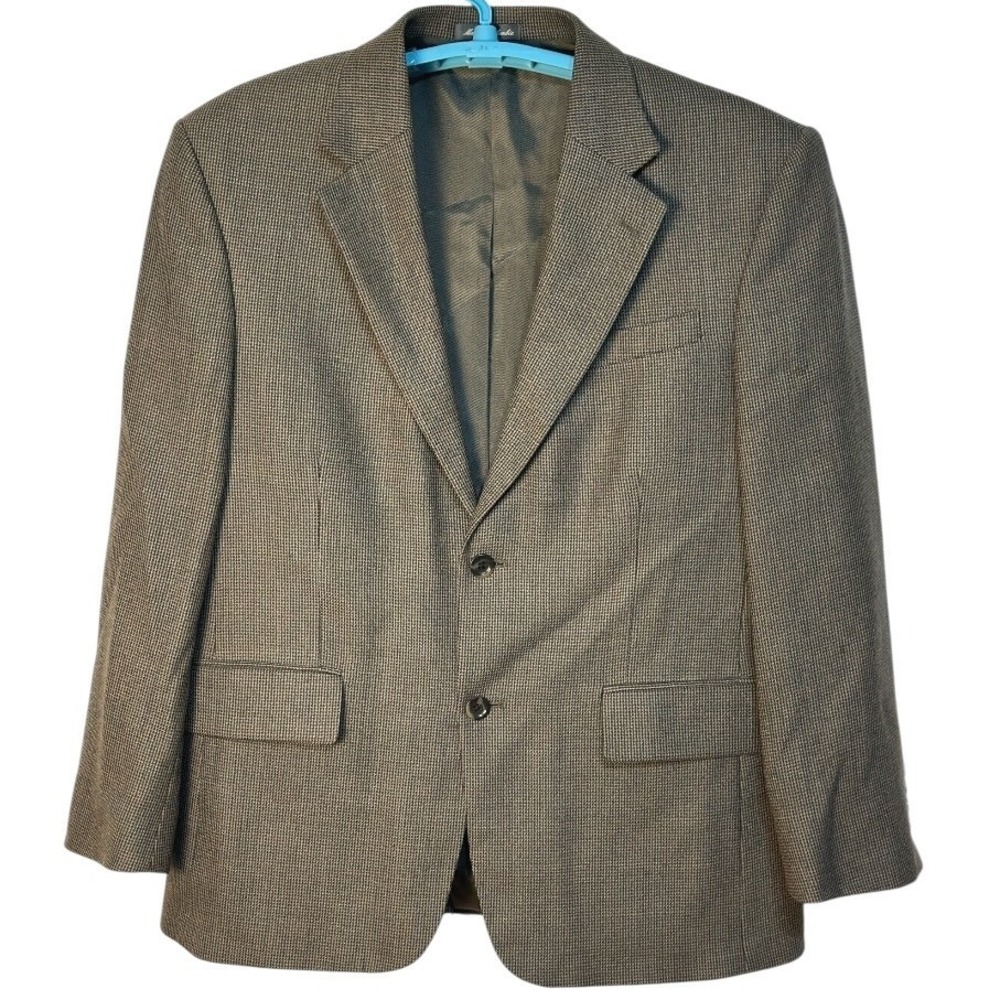 Oscar de la Renta Brown Plaid 100 % Wool Blazer‎ Jacket Sport Coat Classic 42S
